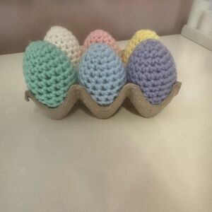 Handmade Crochet Pastel Egg Set - Multicolor Home Accent